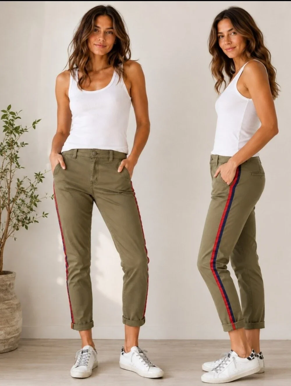 Current/Elliott Side Stripe Confidant Olive Crop Pants Size 28